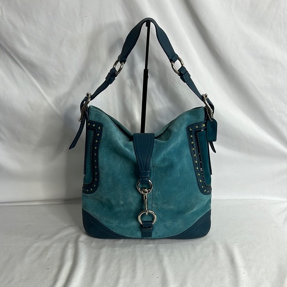 Coach Handbags - Coach F10420 Hampton Limited Edition Sky Blue Suede & Leather Hobo